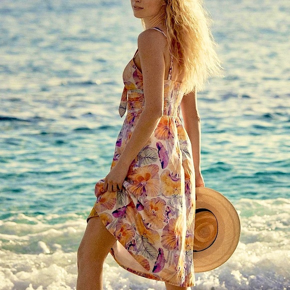 Anthropologie Cecilia Pettersson Tie-Front Floral Midi Dress Size 10 Petite